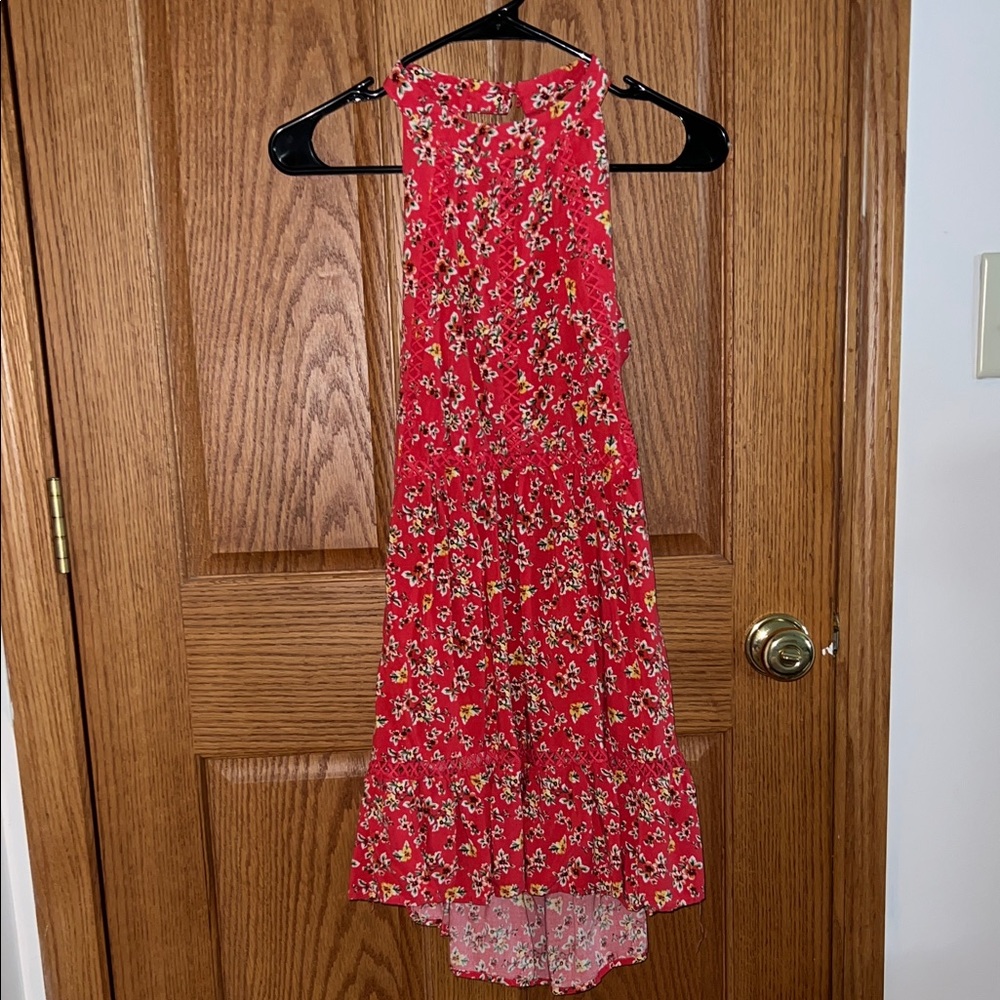 Elegant Orange Floral High-Low Dress